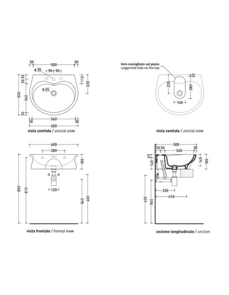 Flaminia Void lavabo da appoggio o sospeso cm 60