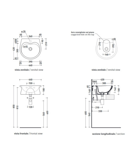 Flaminia Void lavabo da appoggio o sospeso cm 60