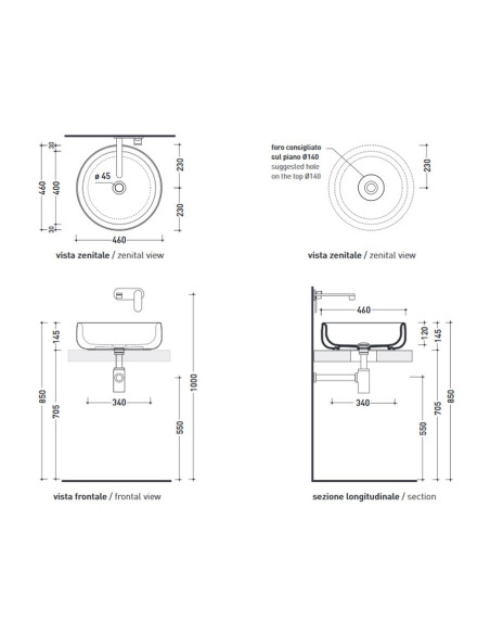 Flaminia Bonola lavabo da appoggio cm 46