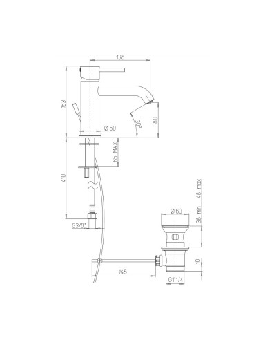 Paini Cox Open miscelatore monoforo lavabo scarico automatico 1"1/4