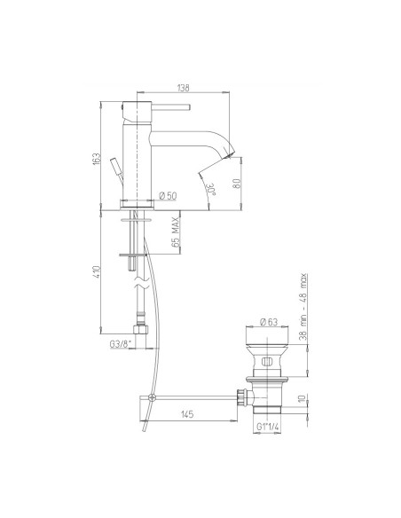 Paini Cox Open miscelatore monoforo lavabo scarico automatico 1"1/4