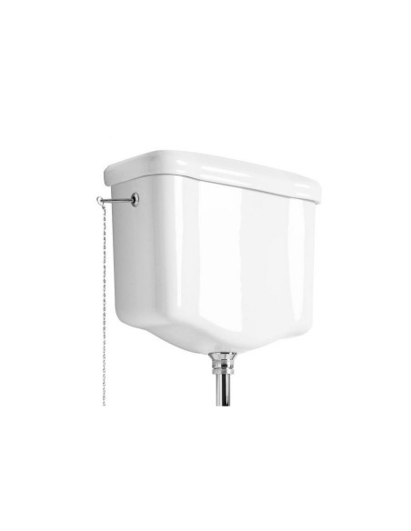 Retrò cassetta alta in ceramica con sistema di scarico e tubo esterno