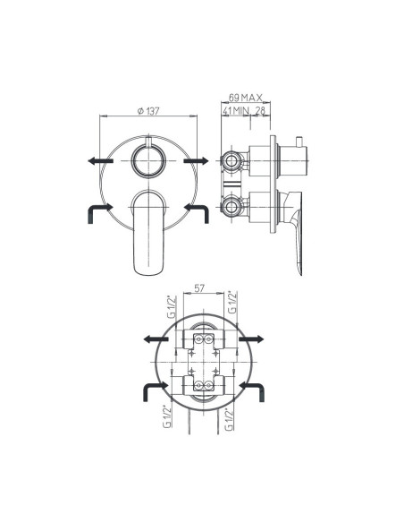 Paini Nove miscelatore doccia incasso nero con deviatore rotativo 2 uscite