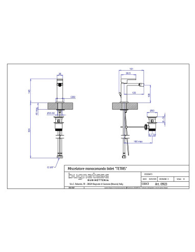 Bugnatese Tetris miscelatore monocomando lavabo e bidet con scarico automatico