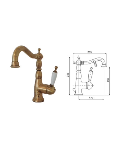Bugnatese Oxford miscelatore monocomando lavabo e bidet bronzo