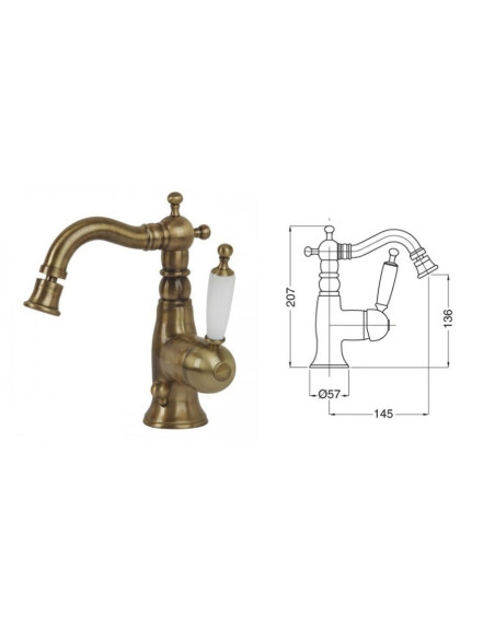 Bugnatese Oxford miscelatore monocomando lavabo e bidet bronzo