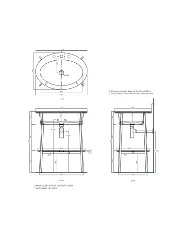 Catino Ovale, lavabo piano in ceramica struttura in acciaio e specchio