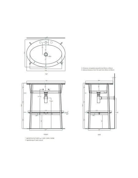 Catino Ovale, lavabo piano in ceramica struttura in acciaio e specchio