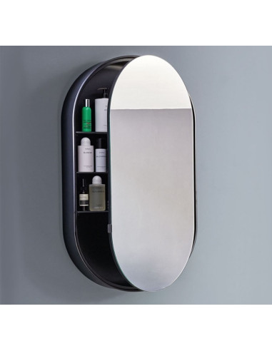 Catino Ovale, lavabo piano in ceramica struttura in acciaio e specchio