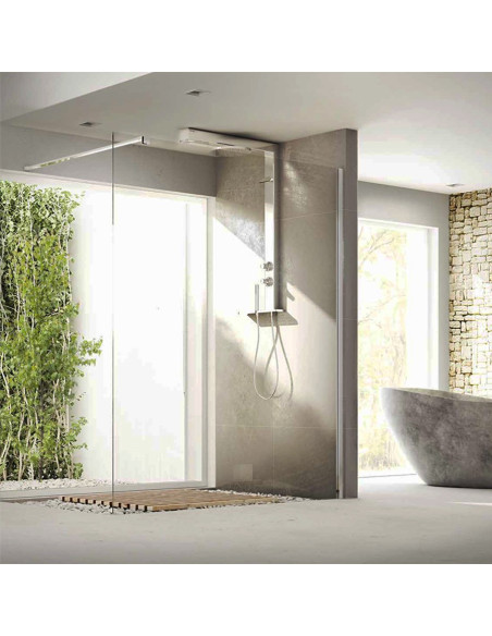 Parete doccia walk-in a muro da 90 cm con cristallo e barra stabilizzatrice
