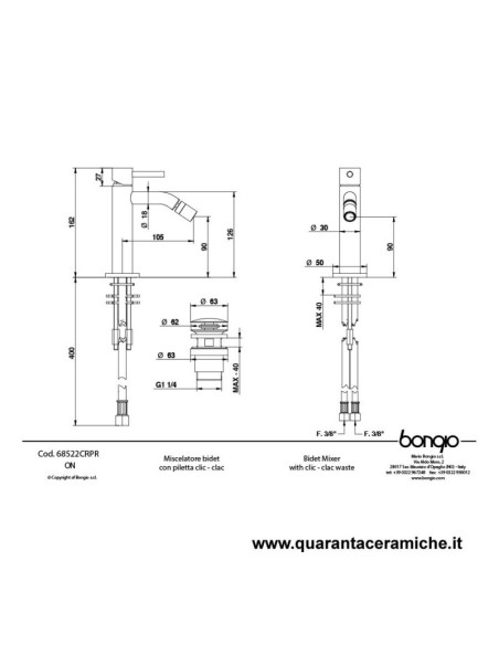 Bongio ON Miscelatore lavabo con piletta in ottone click-clack