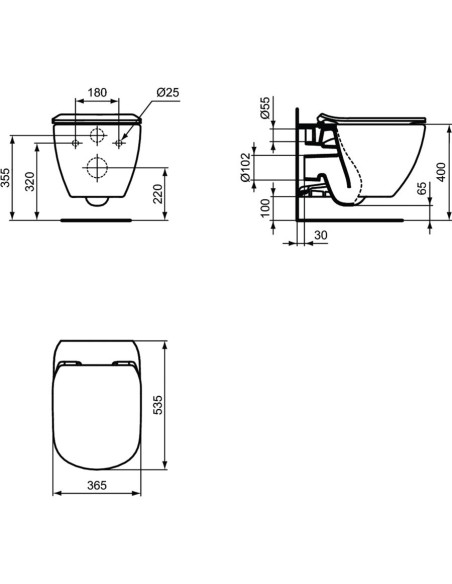 Ideal Standard Tesi vaso sospeso AquaBlade coprivaso slim moderno scheda tecnica