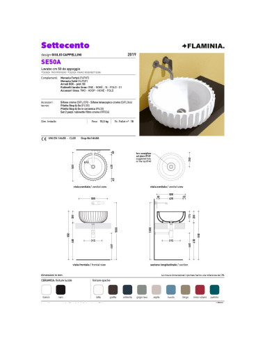 Flaminia Settecento lavabo da appoggio 50x20
