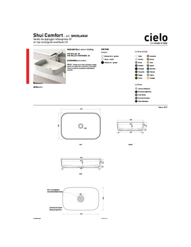 Cielo Shui Comfort lavabo da appoggio rettangolare 60x40