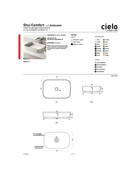 Cielo Shui Comfort lavabo da appoggio rettangolare 60x40