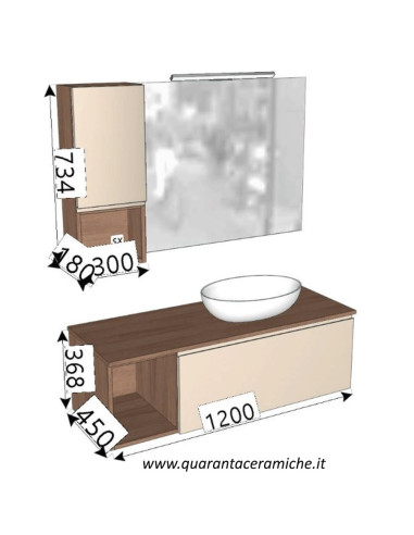 Arbi Ho.me mobile bagno legno york e colore cremino opaco L120xP45 cm