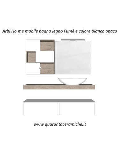 Arbi Ho.me mobile bagno legno fumè e colore bianco opaco L140xP45 cm