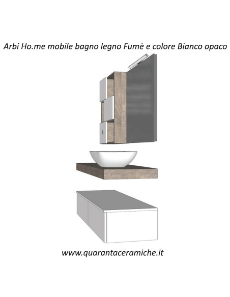 Arbi Ho.me mobile bagno legno fumè e colore bianco opaco L140xP45 cm