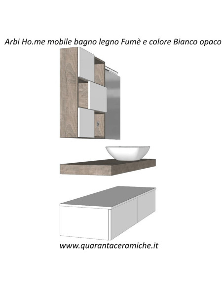 Arbi Ho.me mobile bagno legno fumè e colore bianco opaco L140xP45 cm