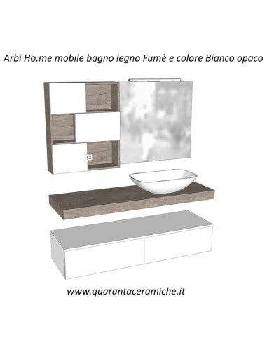 Arbi Ho.me mobile bagno legno fumè e colore bianco opaco L140xP45 cm