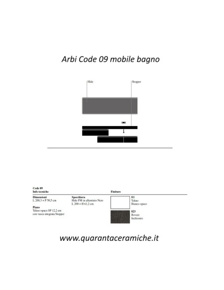 Arbi Code 09 mobile bagno sospeso L200,3xP50,5 cm