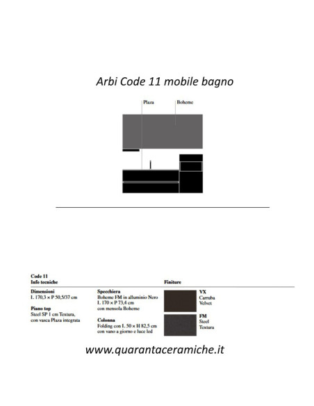 Arbi Code 11 mobile bagno sospeso L170,3xP50,5 cm