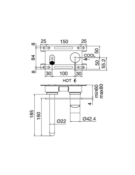 Zazzeri Z316 parte grezza ad incasso per miscelatore lavabo