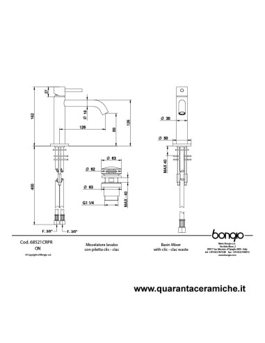 Bongio ON Miscelatore lavabo con piletta in ottone click-clack