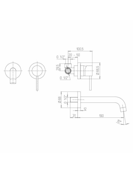 Paini Cox NERO miscelatore lavabo a muro e bidet e doccia incasso con deviatore