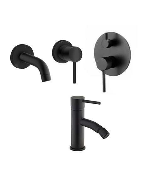 Paini Cox NERO miscelatore lavabo a muro e bidet e doccia incasso con deviatore
