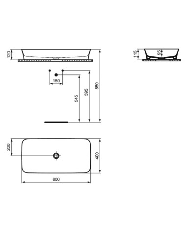 Ideal Standard Ipalyss lavabo da appoggio ultrasottile 80x40 - E139101