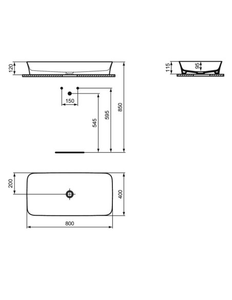 Ideal Standard Ipalyss lavabo da appoggio ultrasottile 80x40 - E139101