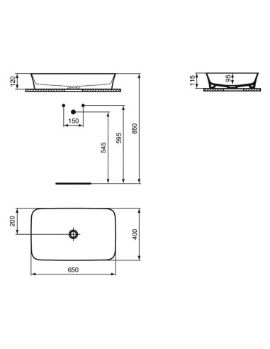 Ideal Standard Ipalyss lavabo da appoggio ultrasottile 65x40 - E188601