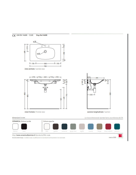 Flaminia Lavabo sospeso ND90L Nudaflat 90 - MIGLIOR PREZZO