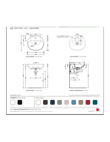 Lavabo Flaminia Nuda 60 - art 5083 - Quaranta Ceramiche Srl