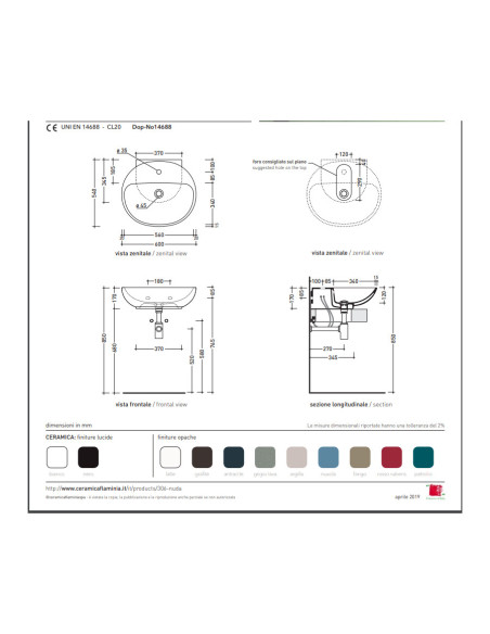 Lavabo Flaminia Nuda 60 - art 5083 - Quaranta Ceramiche Srl
