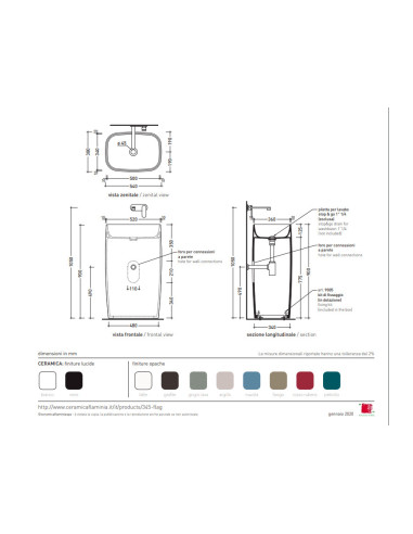 Flaminia Lavabo a colonna MONOFLAG a parete - ART FG52P -