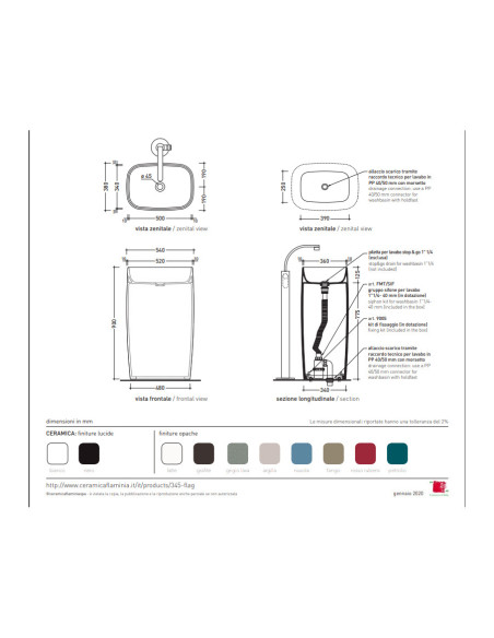 Lavabo a colonna MONOFLAG a centro stanza Scheda tecnica