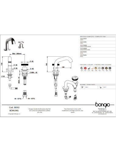 Bongio serie BOWLING lavabo a due fori 38502 - Quaranta Ceramiche Srl