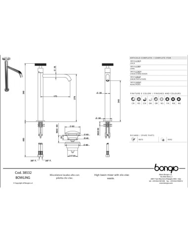 Miscelatore BONGIO BOWLING lavabo alto art. 38532 - Quaranta Ceramiche