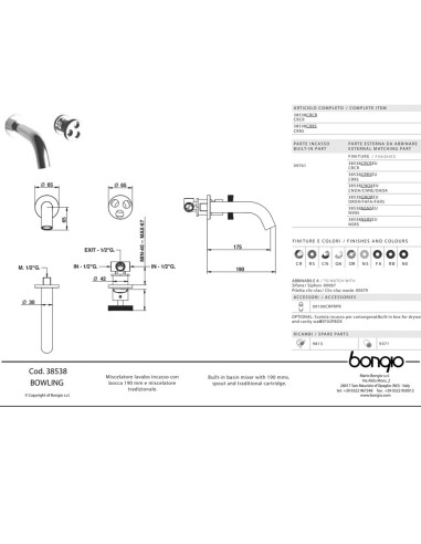 Bongio BOWLING miscelatore da incasso 38538 - Quaranta Ceramiche SRL