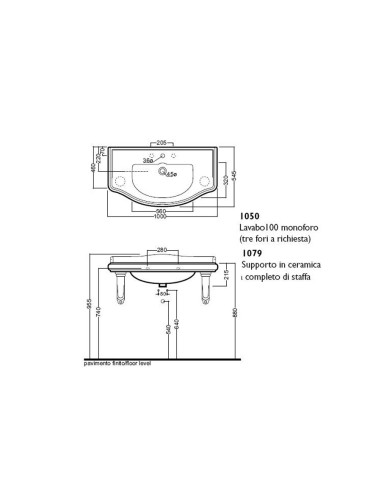 Kerasan Retrò Lavabo completo di staffe art. 1050 - Quaranta Ceramiche