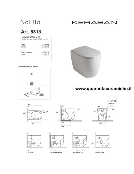 Kerasan Nolita vaso Norim filo muro scheda tecnica
