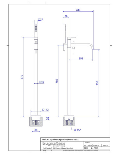 Bugnatese Tetris Piantana a pavimento per riempimento vasca scheda
