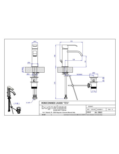 Bugnatese Tess miscelatore monocomando lavabo 9613
