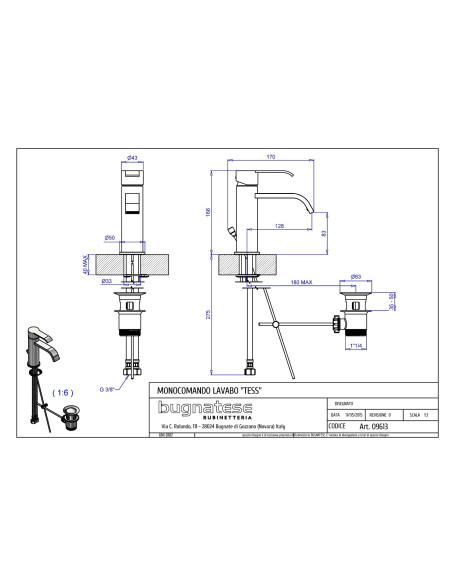 Bugnatese Tess miscelatore monocomando lavabo 9613