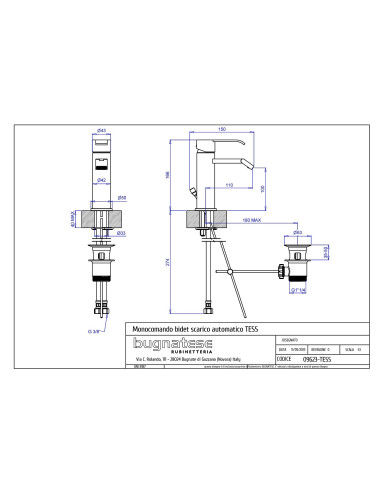 Bugnatese Tess miscelatore monocomando bidet scheda