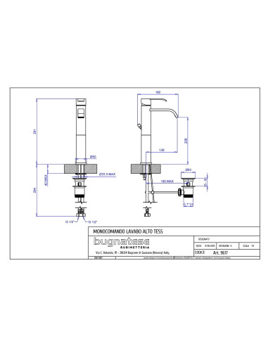 Bugnatese Tess miscelatore monocomando lavabo alto 9617
