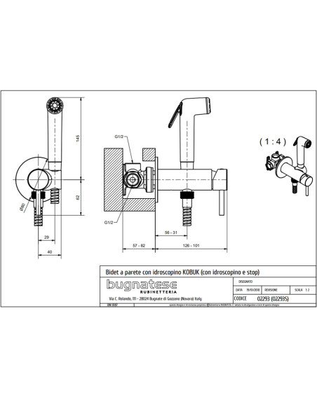 Bugnatese Kobuk miscelatore monocomando con doccetta bidet schede