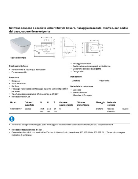 Sanitari sospesi Smyle Square, vaso rimfree, bidet e coprivaso rallentato